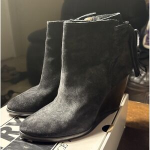 Frye Cece Black suede tassel lace ankle wedge bootie US10M With Original Box